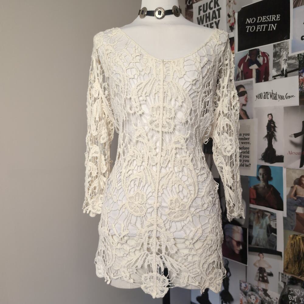 Crochet Lace Long Sleeve Boho Tunic Top